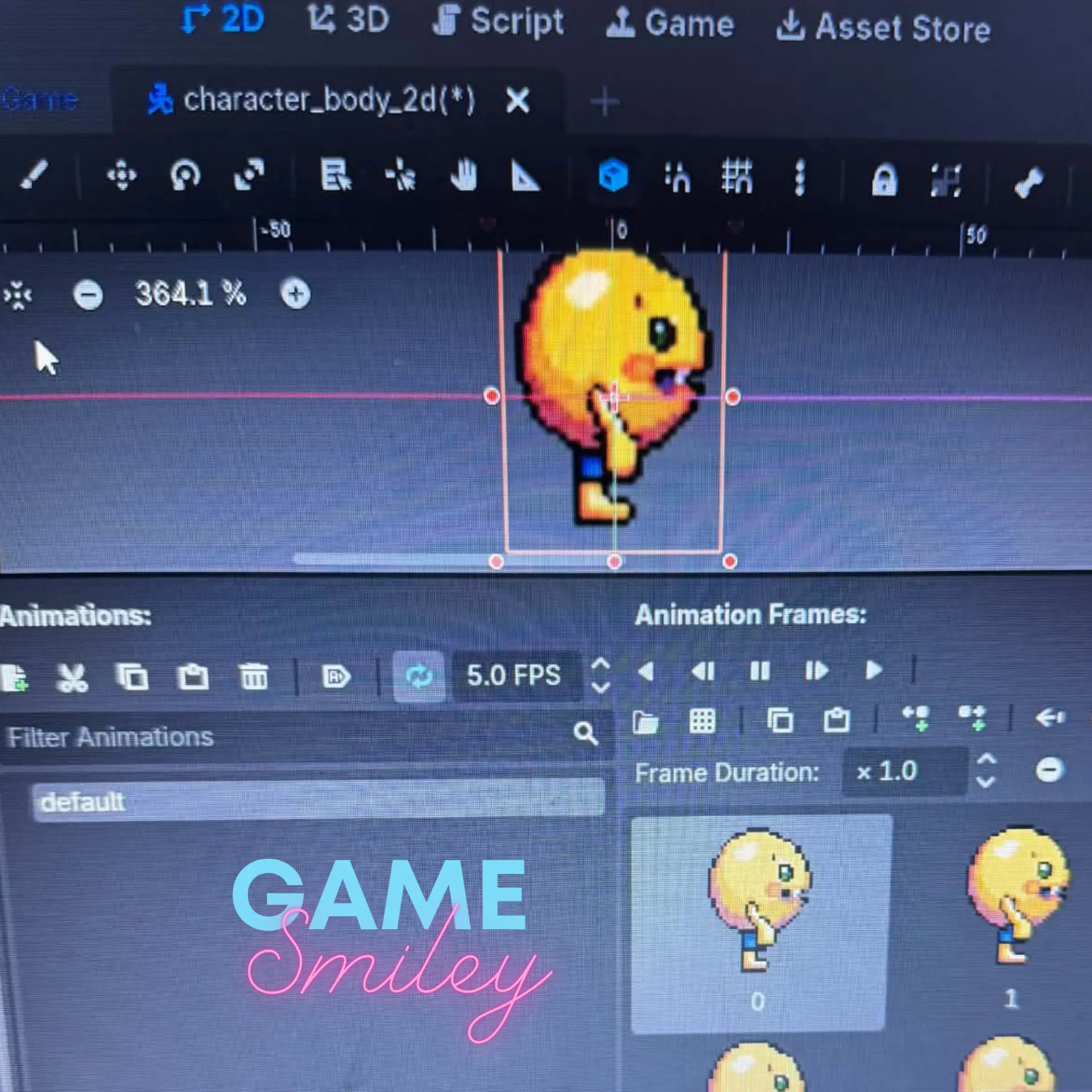 Smiley character animation frames in Godot engine with GAME Smiley title